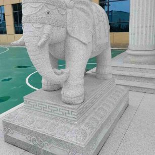 吉林省 白麻花岗岩动物异形石雕-大象