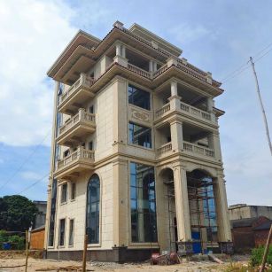 吉林省 黄金麻花岗岩石材别墅外墙干挂搭配（雕花栏杆花瓶柱门楼罗马柱）