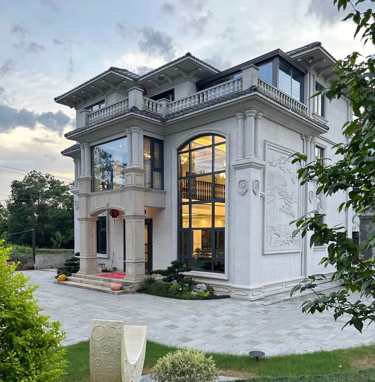 吉林省 白麻花岗岩私人别墅干挂石材豪华定制