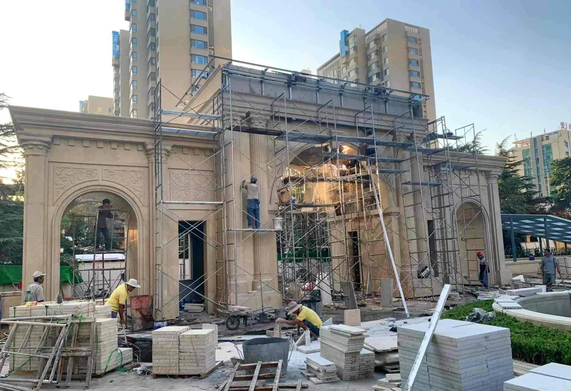 吉林省 黄金麻荔枝面花岗岩小区门楼外墙干挂