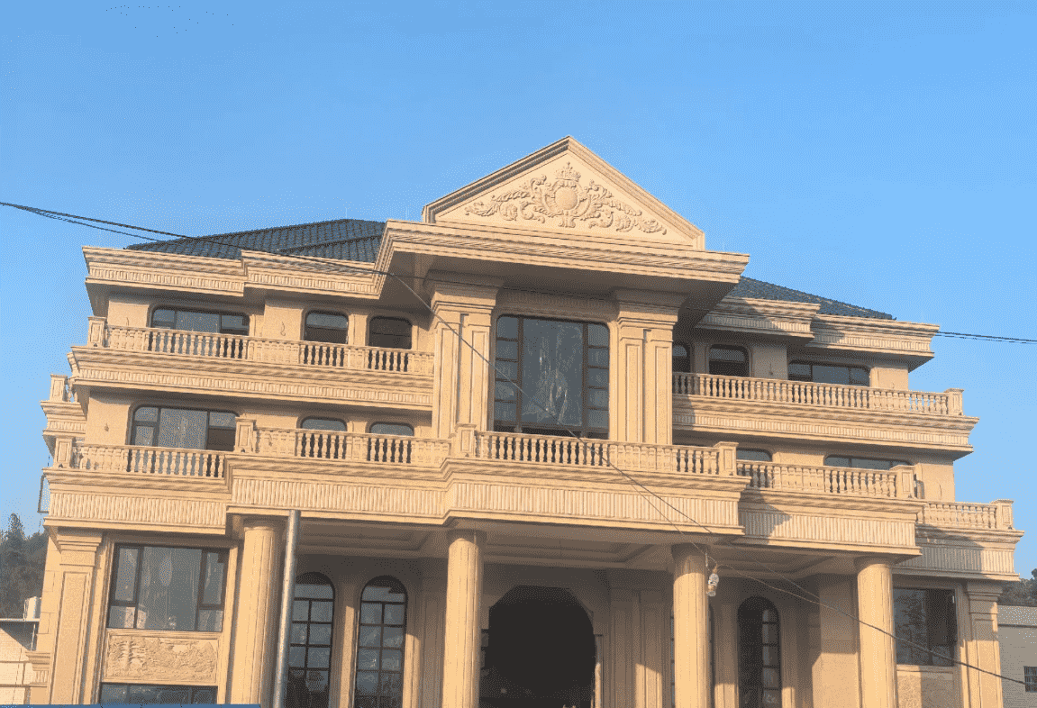 吉林省黄金麻别墅外墙干挂石材效果示例