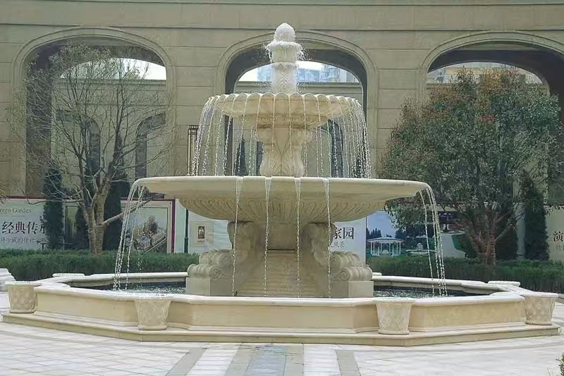 吉林省 黄金麻花岗岩异型加工——户外庭院石雕流水喷泉