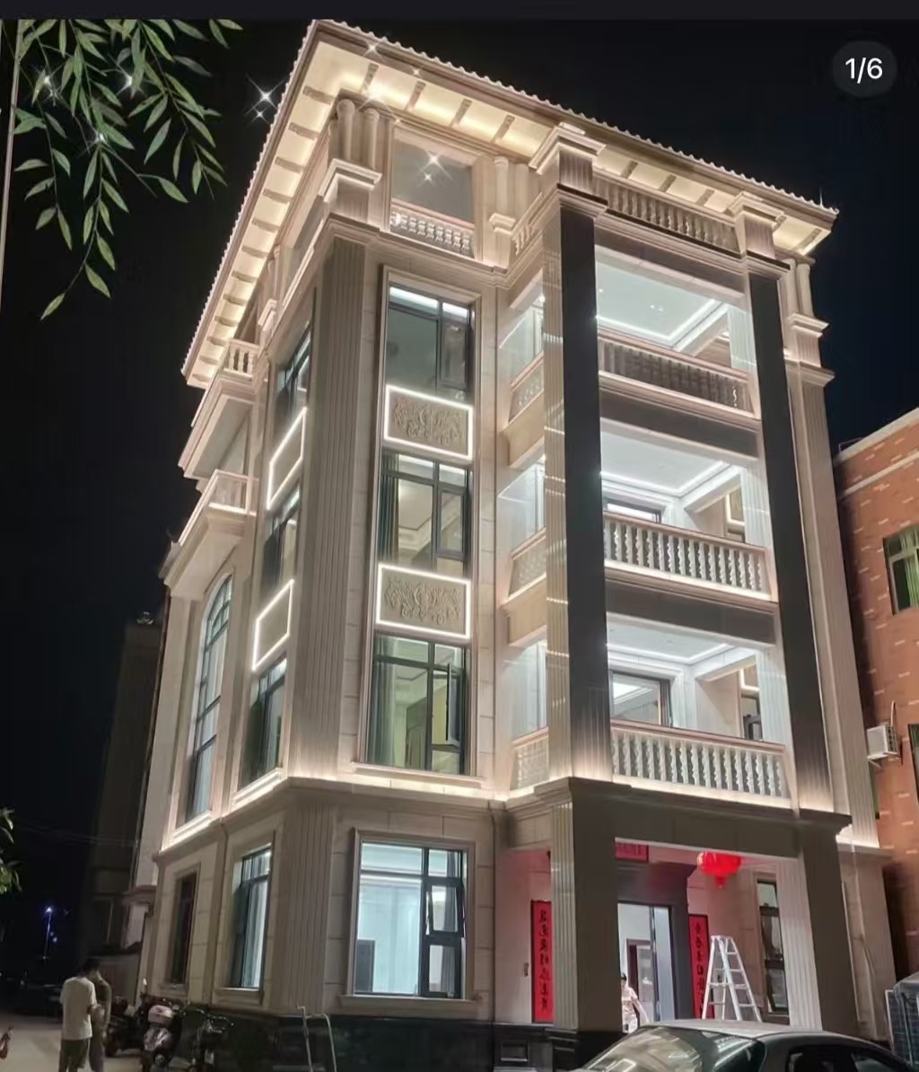 吉林省 芝麻白花岗岩别墅外墙夜间效果