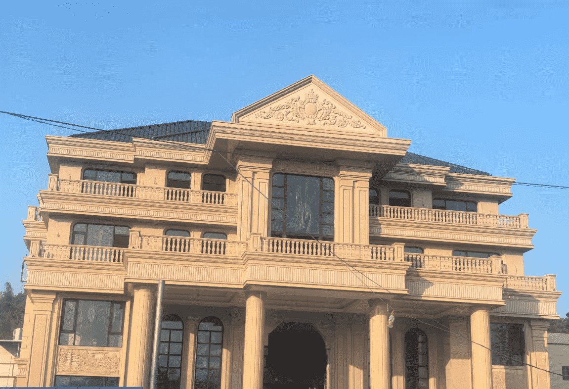 吉林省黄金麻别墅外墙干挂石材效果示例